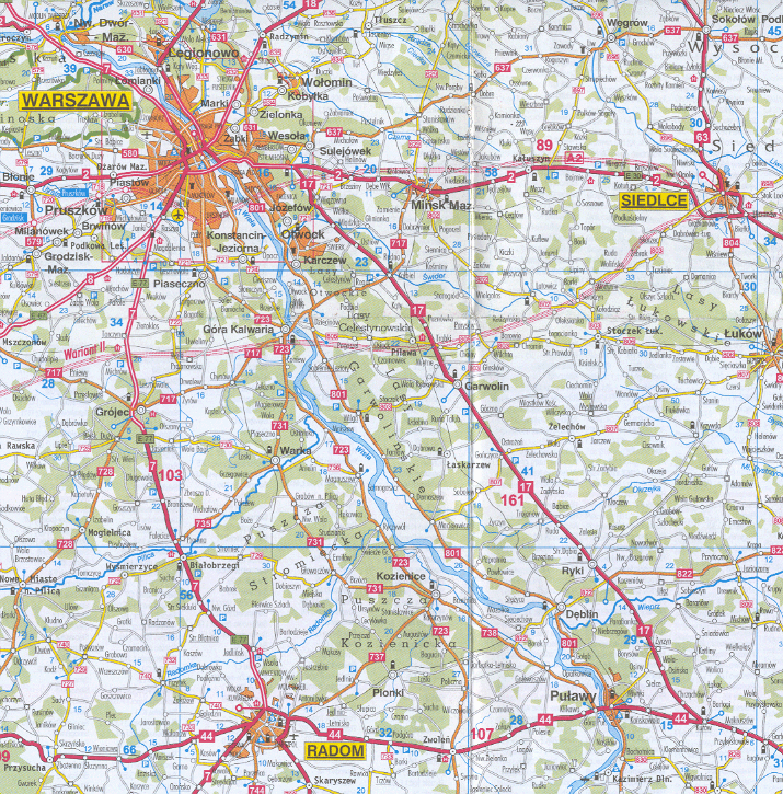 Warsaw - Pulawy road map. press for big map